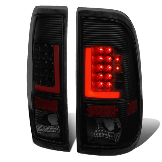 FAROS TRASEROS 97-03 FORD F-150 / 97-99 FORD F-250 / 99-07 FORD F-250, F-350, F-450, F-550 - SUPER DUTY / 04 FORD F-150 HERITAGE - RED C-BAR - 3D - LED - FITS STYLESIDE MODELS ONLY - BLACK / SMOKE