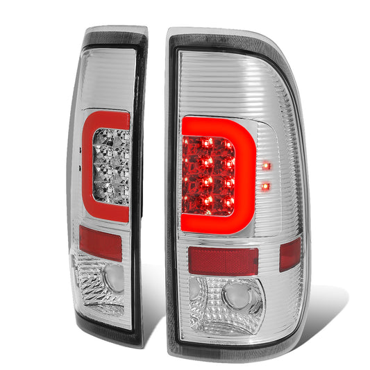 FAROS TRASEROS 97-03 FORD F-150 / 97-99 FORD F-250 / 99-07 FORD F-250, F-350, F-450, F-550 - SUPER DUTY / 04 FORD F-150 HERITAGE - RED C-BAR - 3D - LED - FITS STYLESIDE MODELS ONLY - BLACK / CLEAR