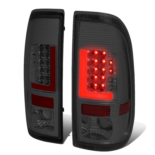 FAROS TRASEROS 97-03 FORD F-150 / 97-99 FORD F-250 / 99-07 FORD F-250, F-350, F-450, F-550 - SUPER DUTY / 04 FORD F-150 HERITAGE - RED L-BAR - 3D - LED - CHROME / SMOKE