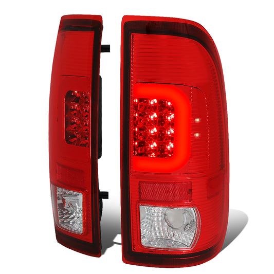 FAROS TRASEROS 97-03 FORD F-150 / 97-99 FORD F-250 / 99-07 FORD F-250, F-350, F-450, F-550 - SUPER DUTY / 04 FORD F-150 HERITAGE - RED C-BAR - 3D - LED - FITS STYLESIDE MODELS ONLY - CHROME / RED