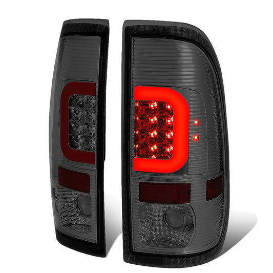 FAROS TRASEROS 97-03 FORD F-150 / 97-99 FORD F-250 / 99-07 FORD F-250, F-350, F-450, F-550 - SUPER DUTY / 04 FORD F-150 HERITAGE - RED C-BAR - 3D - LED - FITS STYLESIDE MODELS ONLY - CHROME / SMOKE