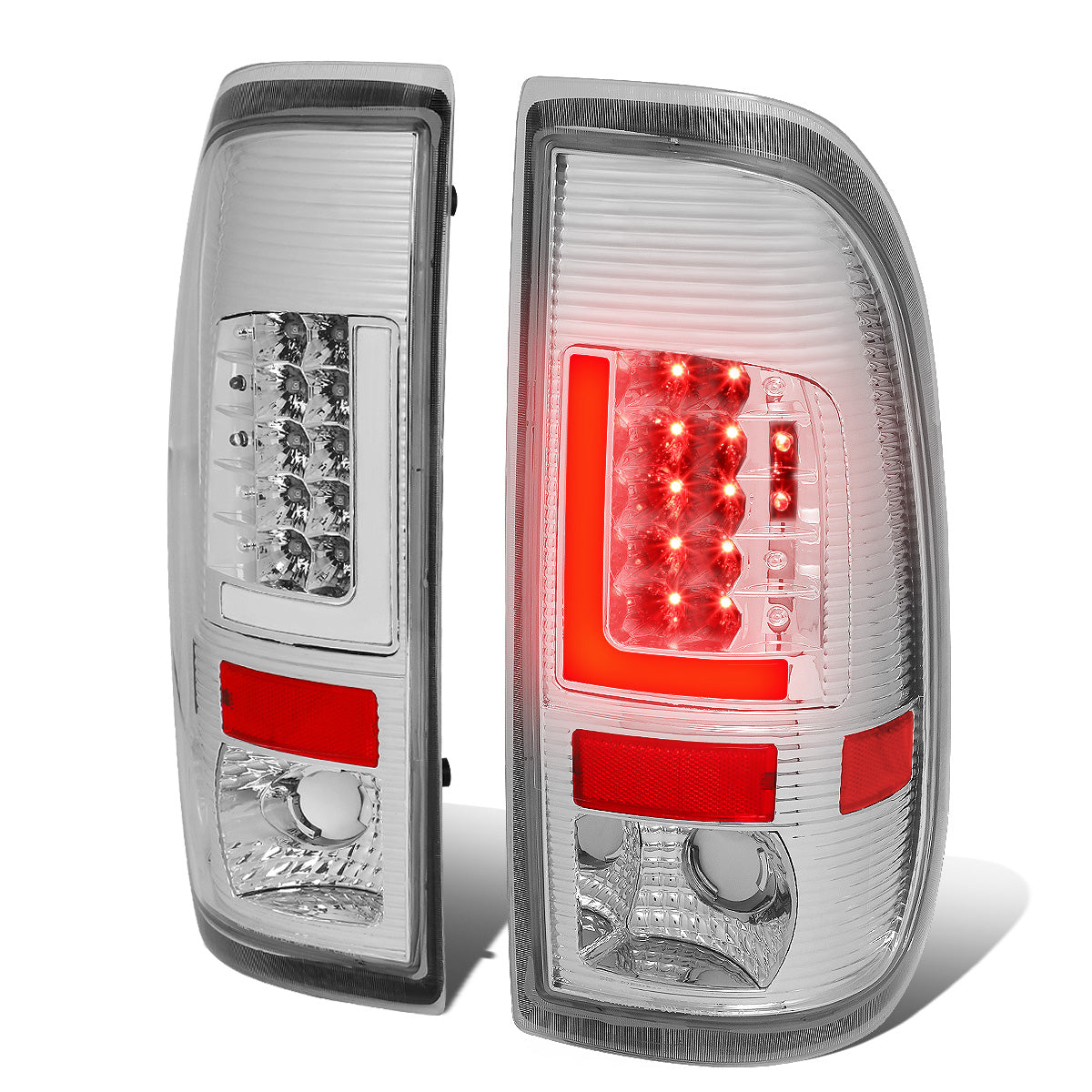 FAROS TRASEROS 08-16 FORD F-250, F-350, F-450, F-550 - SUPER DUTY / 09-16 FORD F-350, F-450 / 15-16 FORD F-550 - L-BAR - 3D - LED - CHROME / CLEAR