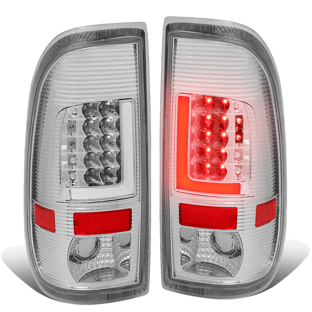FAROS TRASEROS 08-16 FORD F-250, F-350, F-450, F-550 - SUPER DUTY / 09-16 FORD F-350, F-450 / 15-16 FORD F-550 - L-BAR - 3D - LED - CHROME / CLEAR