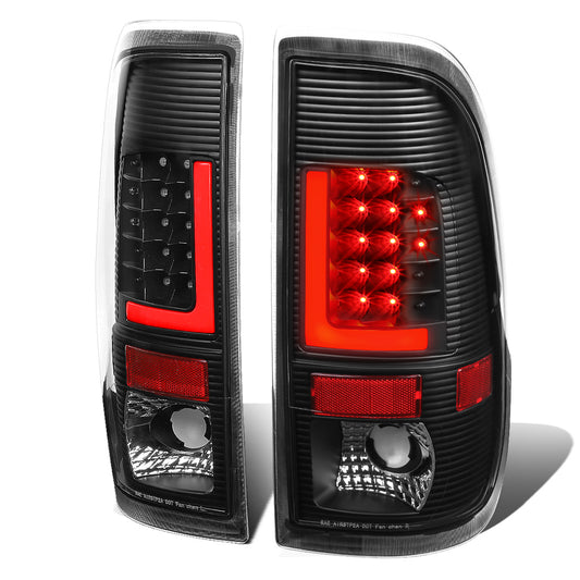 FAROS TRASEROS 08-16 FORD F-250, F-350, F-450, F-550 - SUPER DUTY / 09-16 FORD F-350, F-450 / 15-16 FORD F-550 - RED L-BAR - 3D - LED - BLACK / CLEAR