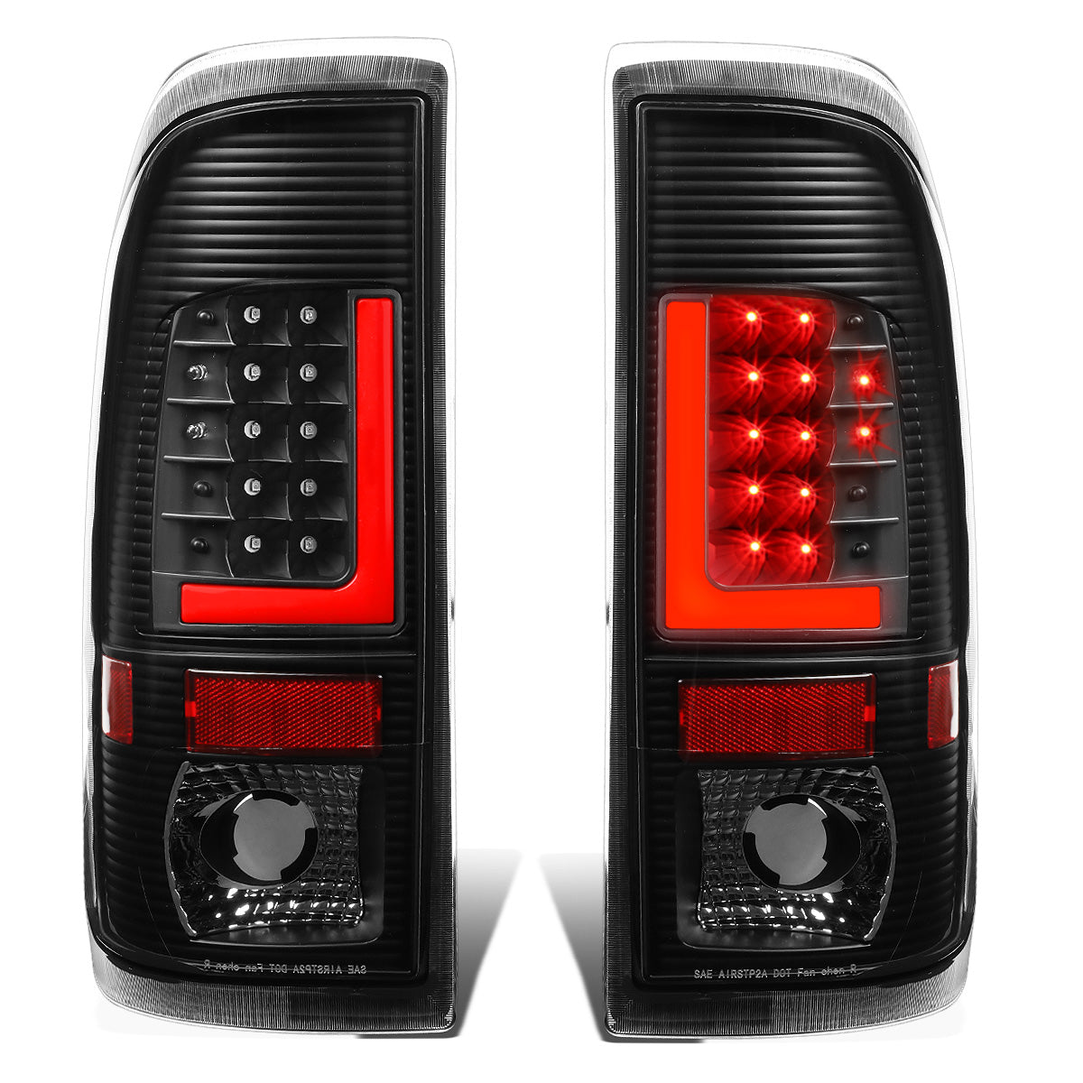 FAROS TRASEROS 08-16 FORD F-250, F-350, F-450, F-550 - SUPER DUTY / 09-16 FORD F-350, F-450 / 15-16 FORD F-550 - RED L-BAR - 3D - LED - BLACK / CLEAR