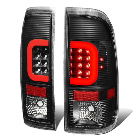 FAROS TRASEROS 08-16 FORD F-250, F-350, F-450, F-550 - SUPER DUTY / 09-16 FORD F-350, F-450 / 15-16 FORD F-550 - RED C-BAR - 3D - LED - BLACK / CLEAR