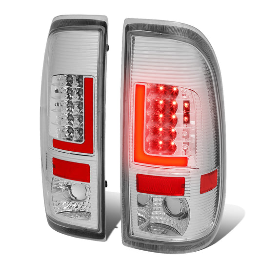 FAROS TRASEROS 08-16 FORD F-250, F-350, F-450, F-550 - SUPER DUTY / 09-16 FORD F-350, F-450 / 15-16 FORD F-550 - RED L-BAR - 3D - LED - CHROME / CLEAR