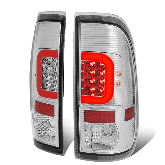 FAROS TRASEROS 08-16 FORD F-250, F-350, F-450, F-550 - SUPER DUTY / 09-16 FORD F-350, F-450 / 15-16 FORD F-550 - RED C-BAR - 3D - LED - CHROME / CLEAR