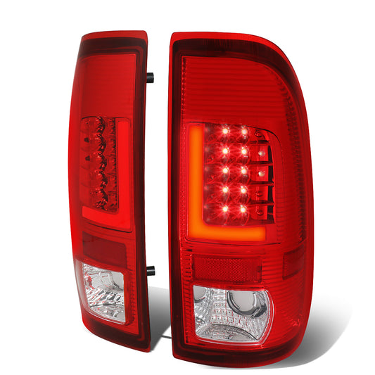 FAROS TRASEROS 08-16 FORD F-250, F-350, F-450, F-550 - SUPER DUTY / 09-16 FORD F-350, F-450 / 15-16 FORD F-550 - RED L-BAR - 3D - LED - CHROME / RED