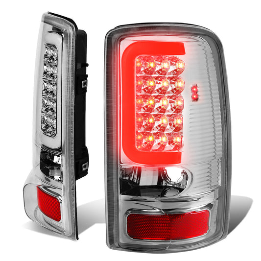 FAROS TRASEROS 00-06 CHEVY TAHOE , CHEVY SUBURBAN 1500 , 2500 , GMC YUKON , YUKON XL 1500 , 2500 - C-BAR - 3D - U-HALO LED - FITS LIFT DOOR MODELS ONLY , DOES NOT FIT BARN DOOR MODELS - CHROME / CLEAR