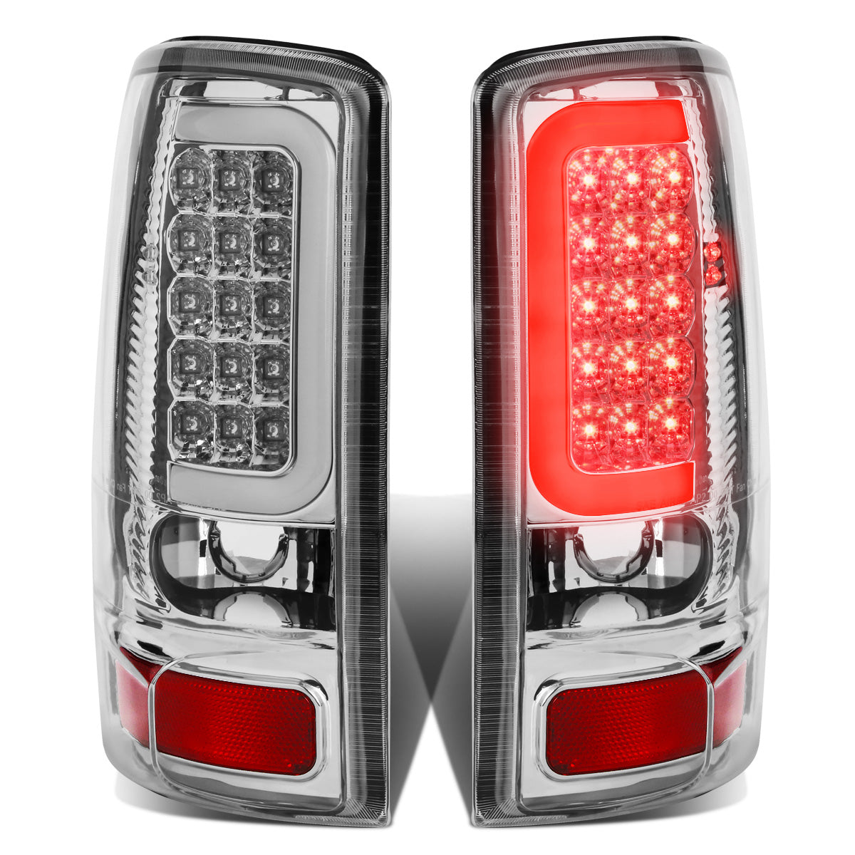 FAROS TRASEROS 00-06 CHEVY TAHOE , CHEVY SUBURBAN 1500 , 2500 , GMC YUKON , YUKON XL 1500 , 2500 - C-BAR - 3D - U-HALO LED - FITS LIFT DOOR MODELS ONLY , DOES NOT FIT BARN DOOR MODELS - CHROME / CLEAR