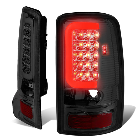 FAROS TRASEROS 00-06 CHEVY TAHOE , CHEVY SUBURBAN 1500 , 2500 , GMC YUKON , YUKON XL 1500 , 2500 - C-BAR - 3D - U-HALO LED - FITS LIFT DOOR MODELS ONLY , DOES NOT FIT BARN DOOR MODELS - CHROME / SMOKE