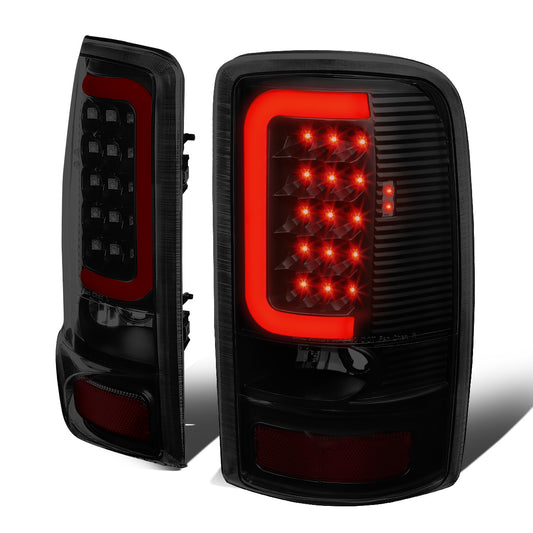 FAROS TRASEROS 00-06 CHEVY TAHOE , CHEVY SUBURBAN 1500 , 2500 , GMC YUKON , YUKON XL 1500 , 2500 - RED C-BAR - 3D - U-HALO LED - FITS LIFT DOOR MODELS ONLY , DOES NOT FIT BARN DOOR MODELS - BLACK / SMOKE