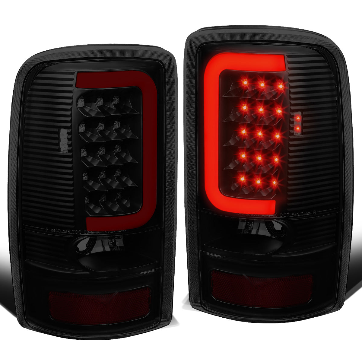 FAROS TRASEROS 00-06 CHEVY TAHOE , CHEVY SUBURBAN 1500 , 2500 , GMC YUKON , YUKON XL 1500 , 2500 - RED C-BAR - 3D - U-HALO LED - FITS LIFT DOOR MODELS ONLY , DOES NOT FIT BARN DOOR MODELS - BLACK / SMOKE