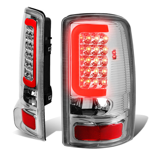 FAROS TRASEROS 00-06 CHEVY TAHOE , CHEVY SUBURBAN 1500 , 2500 , GMC YUKON , YUKON XL 1500 , 2500 - RED C-BAR - 3D - U-HALO LED - FITS LIFT DOOR MODELS ONLY , DOES NOT FIT BARN DOOR MODELS - CHROME / CLEAR