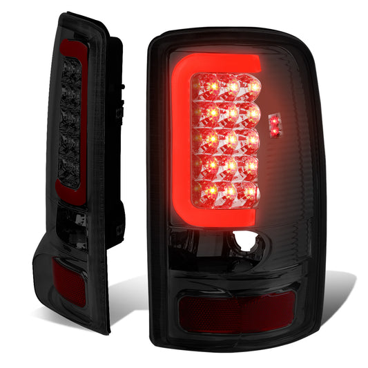 FAROS TRASEROS 00-06 CHEVY TAHOE , CHEVY SUBURBAN 1500 , 2500 , GMC YUKON , YUKON XL 1500 , 2500 - RED C-BAR - 3D - U-HALO LED - FITS LIFT DOOR MODELS ONLY , DOES NOT FIT BARN DOOR MODELS - CHROME / SMOKE