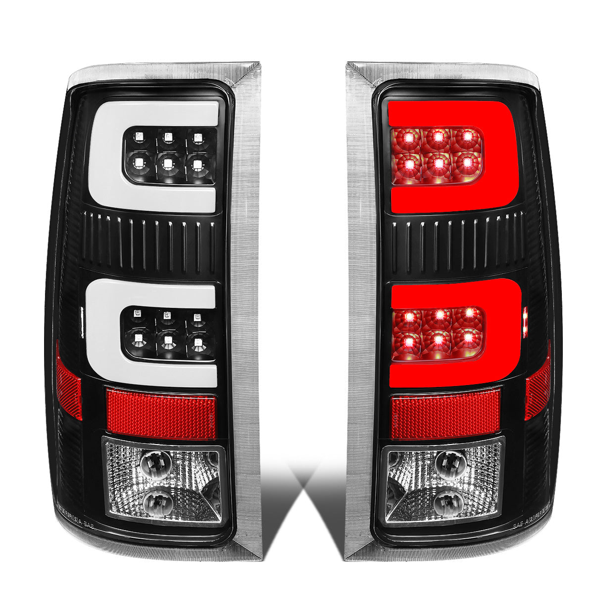 FAROS TRASEROS 07-13 GMC SIERRA 1500 - 07-14 GMC SIERRA 2500HD 3500HD - DOES NOT FIT DUALLY MODELS, DOES NOT FIT DENALI MODELS, DOES NOT FIT MODELS WITH 921 BACKUP BULB MODELS - 3D - LED - BLACK / CLEAR