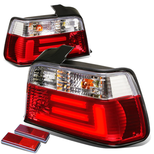 FAROS TRASEROS 92-98 BMW 3-SERIES E36 4-DR - 3D STRIP - LED - CHROME / RED