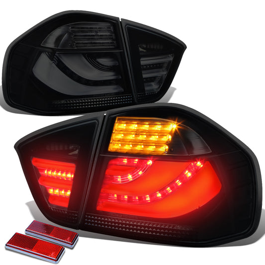 FAROS TRASEROS 05-08 BMW 3-SERIES E90 4-DR - 3D STRIP - LED - BLACK / SMOKE
