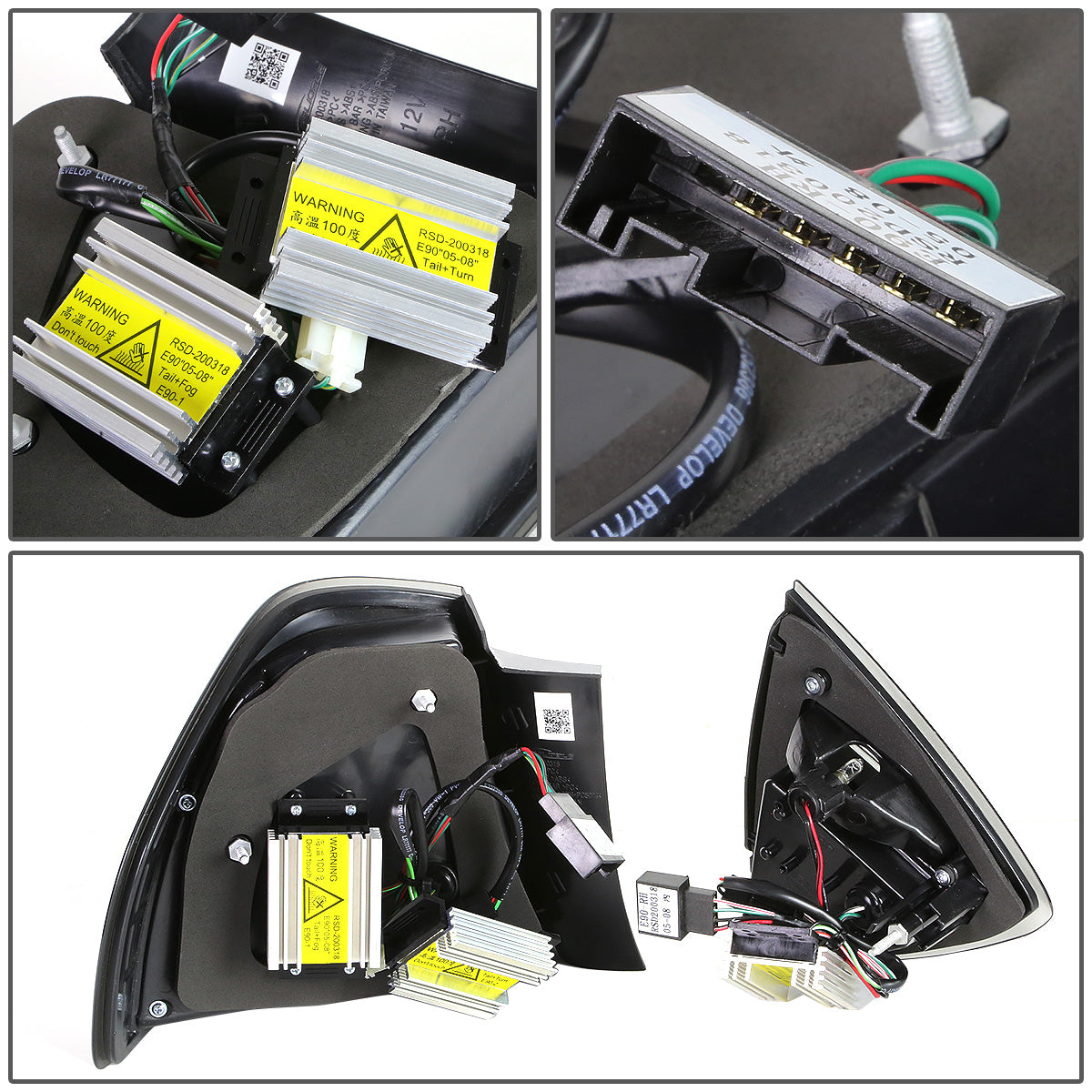 FAROS TRASEROS 05-08 BMW 3-SERIES E90 4-DR - 3D STRIP - LED - BLACK / SMOKE