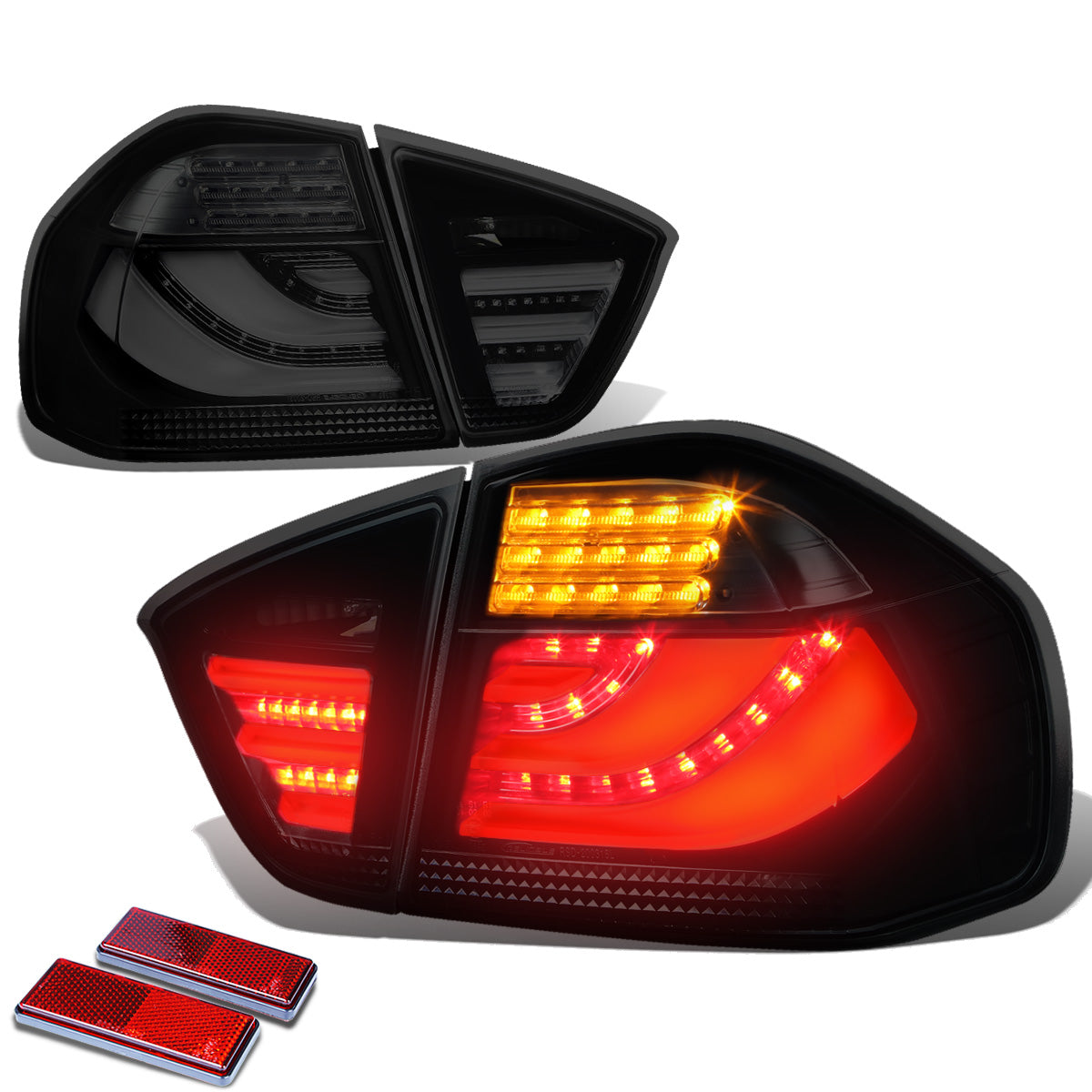 FAROS TRASEROS 05-08 BMW 3-SERIES E90 4-DR - 3D STRIP - LED - BLACK / SMOKE