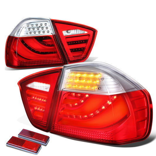 FAROS TRASEROS 05-08 BMW 3-SERIES E90 4-DR - 3D STRIP - LED - RED / CLEAR