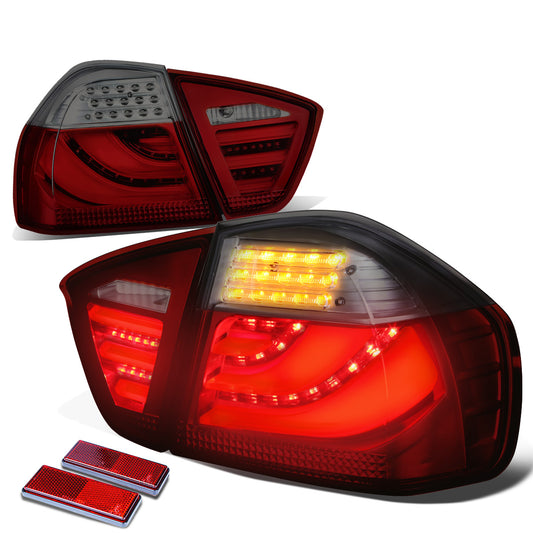 FAROS TRASEROS 05-08 BMW 3-SERIES E90 4-DR - 3D STRIP - LED - RED / SMOKE