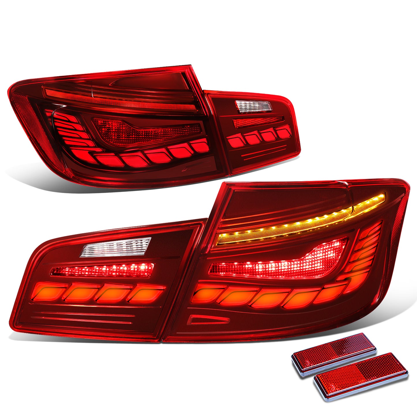 FAROS TRASEROS 11-16 BMW 528I / 11-16 BMW 535I / 12-16 BMW 550I / 12-16 BMW M5 / 12-16 BMW ACTIVEHYBRID 5 - FITS SEDAN MODELS ONLY - 3D BAR - LED - CLEAR / RED