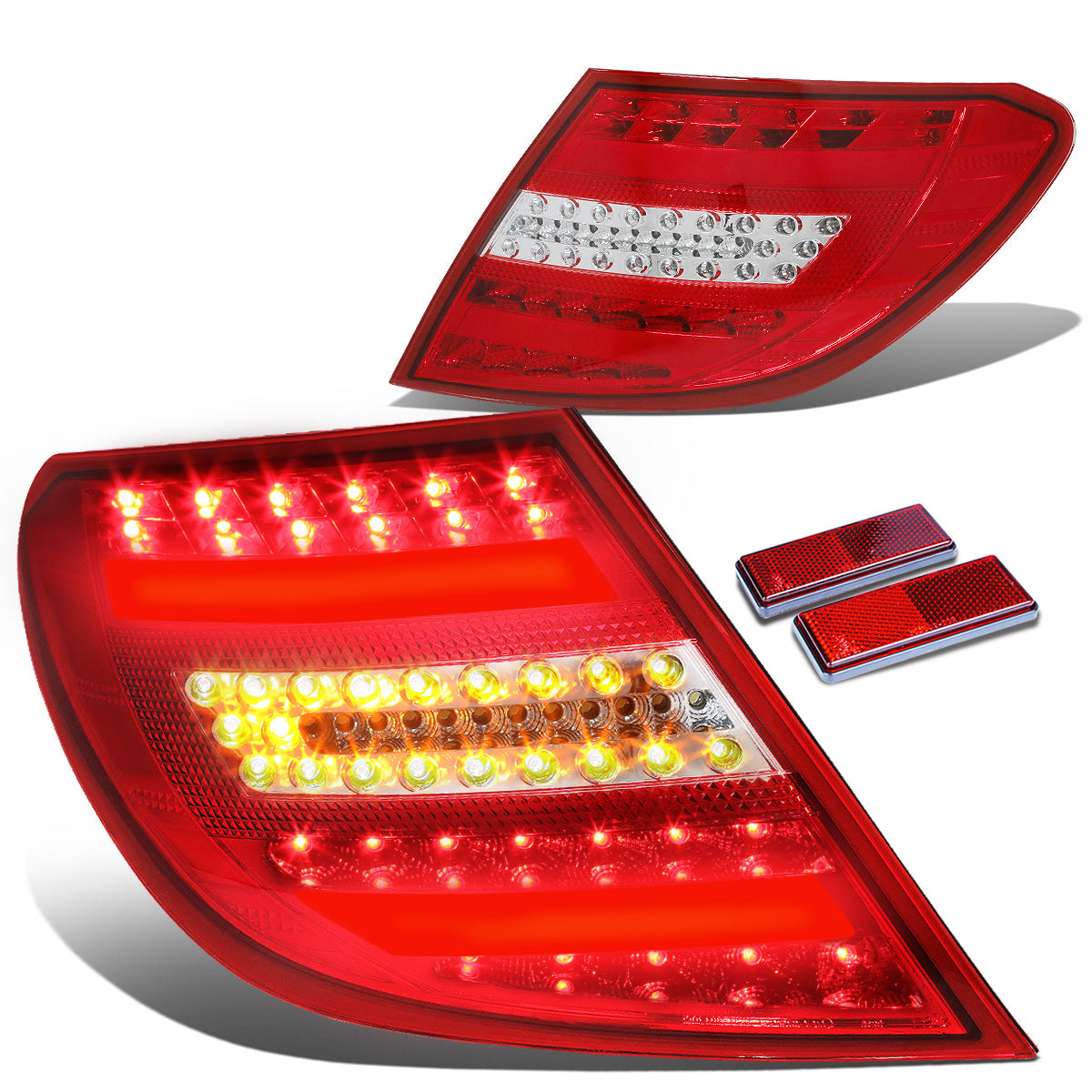 FAROS TRASEROS 12-14 MERCEDES BENZ C-CLASS W204 4-DOOR - 3D STRIP - LED - RED / CLEAR