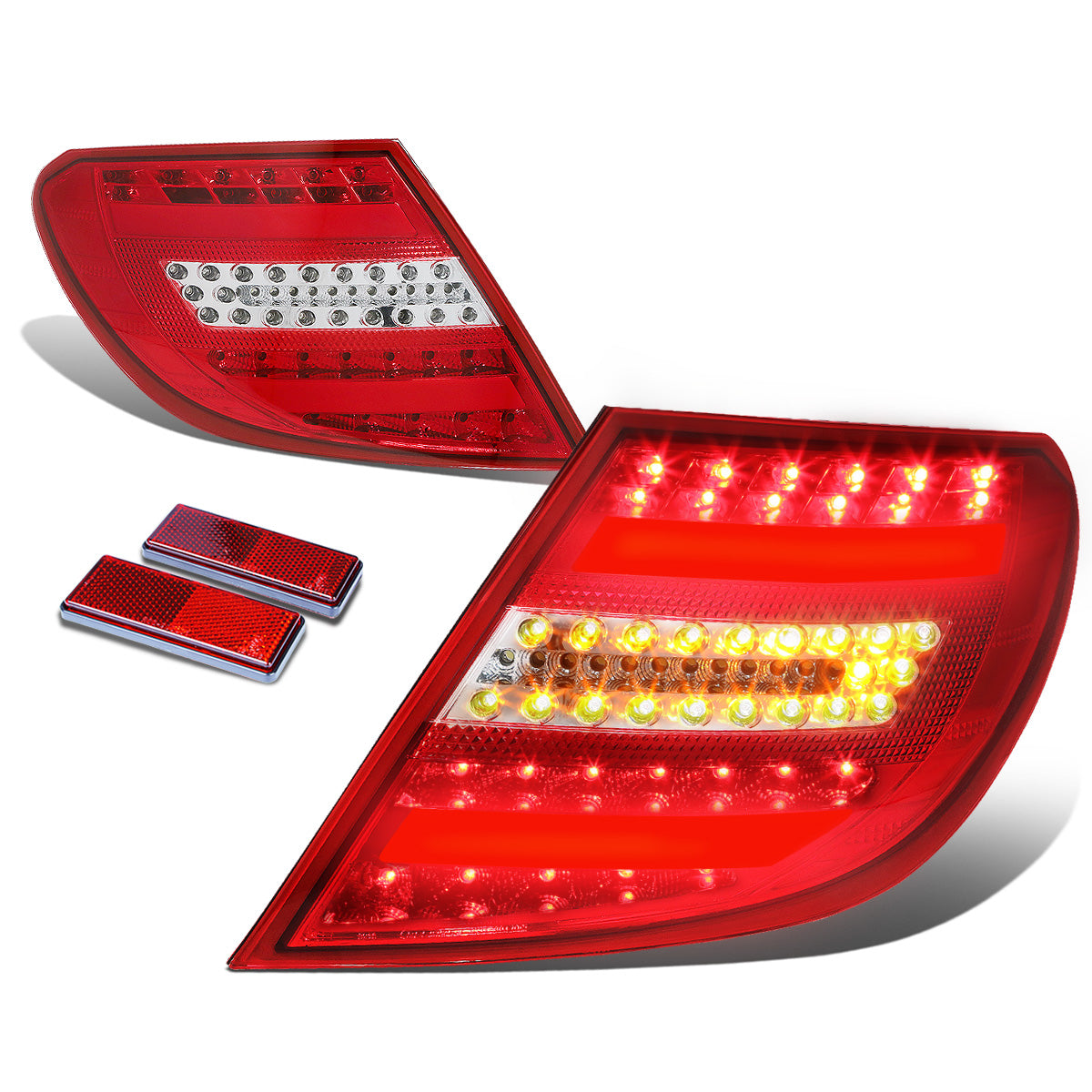 FAROS TRASEROS 12-14 MERCEDES BENZ C-CLASS W204 4-DOOR - 3D STRIP - LED - RED / CLEAR
