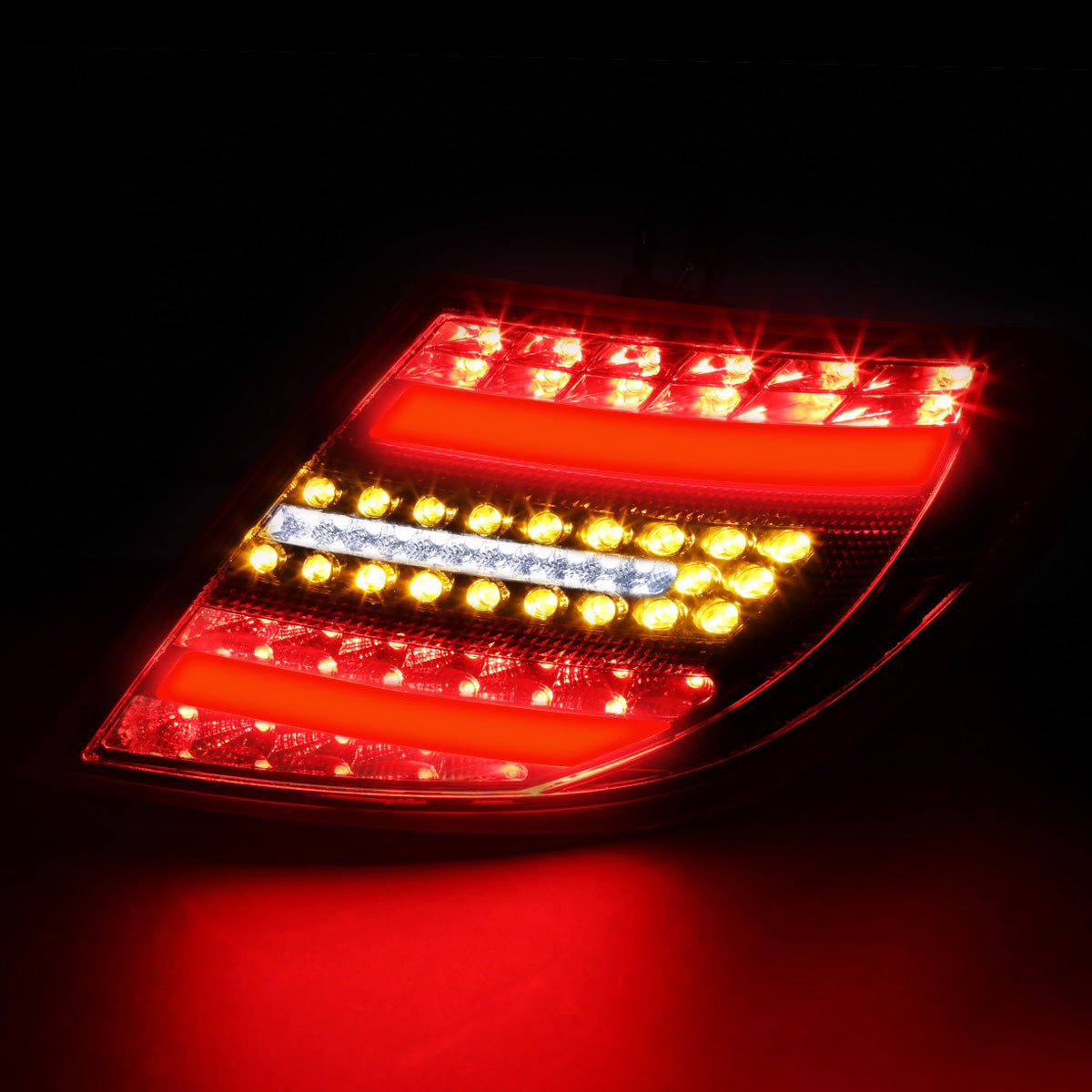 FAROS TRASEROS 12-14 MERCEDES BENZ C-CLASS W204 4-DOOR - 3D STRIP - LED - RED / CLEAR