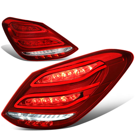 FAROS TRASEROS 15-18 MERCEDES C180, MERCEDES C200, MERCEDES C250, MERCEDES C300, MERCEDES C63 AMG / 16-18 MERCEDES C350E / 2015 MERCEDES C400 / 17-18 MERCEDES C43 AMG / 2016 MERCEDES C450 - LED - RED / CLEAR