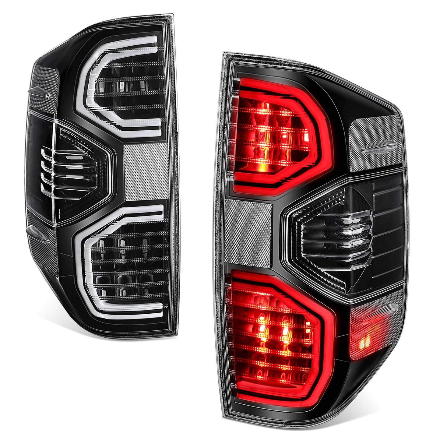 FAROS TRASEROS 14-21 TOYOTA TUNDRA PICKUP - BLACK HOUSING - LED TUBE TAIL LIGHTS BRAKE LAMPS SET REPLACEMENT - LEFT+RIGHT - FULL CLEAR LENS