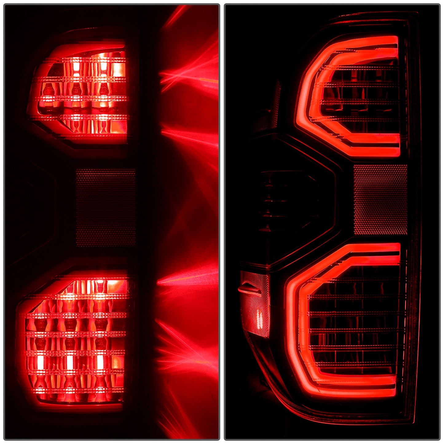 FAROS TRASEROS 14-21 TOYOTA TUNDRA PICKUP - BLACK HOUSING - LED TUBE TAIL LIGHTS BRAKE LAMPS SET REPLACEMENT - LEFT+RIGHT - RED+CLEAR LENS
