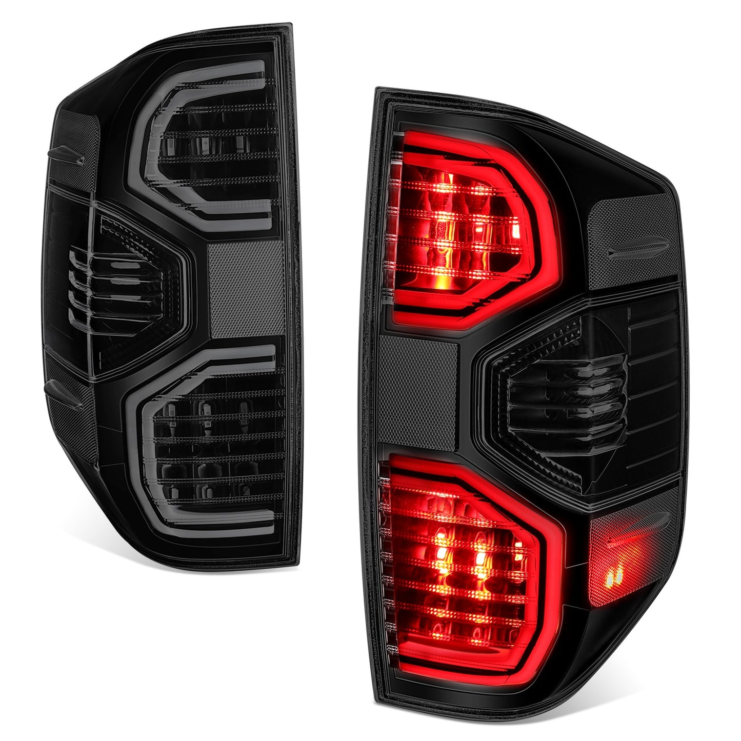 FAROS TRASEROS 14-21 TOYOTA TUNDRA PICKUP - BLACK HOUSING - LED TUBE TAIL LIGHTS BRAKE LAMPS SET REPLACEMENT - LEFT+RIGHT - SMOKE+CLEAR LENS