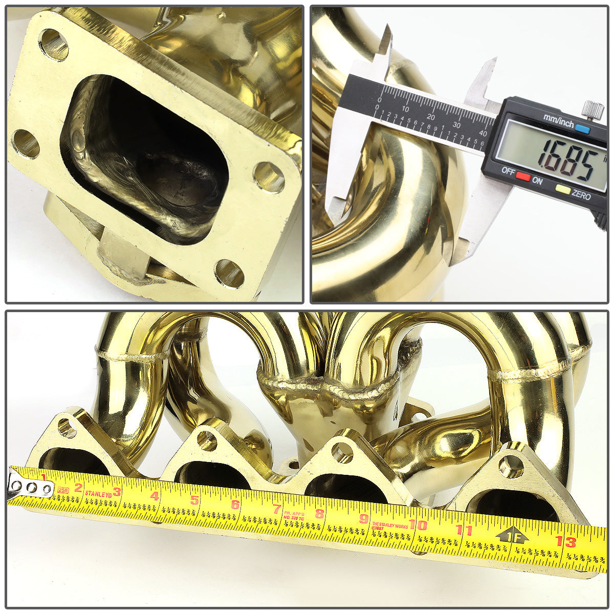 TURBO MANIFOLD TURBO MANIFOLD - SS - HONDA B-SERIES - T3 FLANGE - 35/38MM WG - RAM HORN STYLE - GOLD