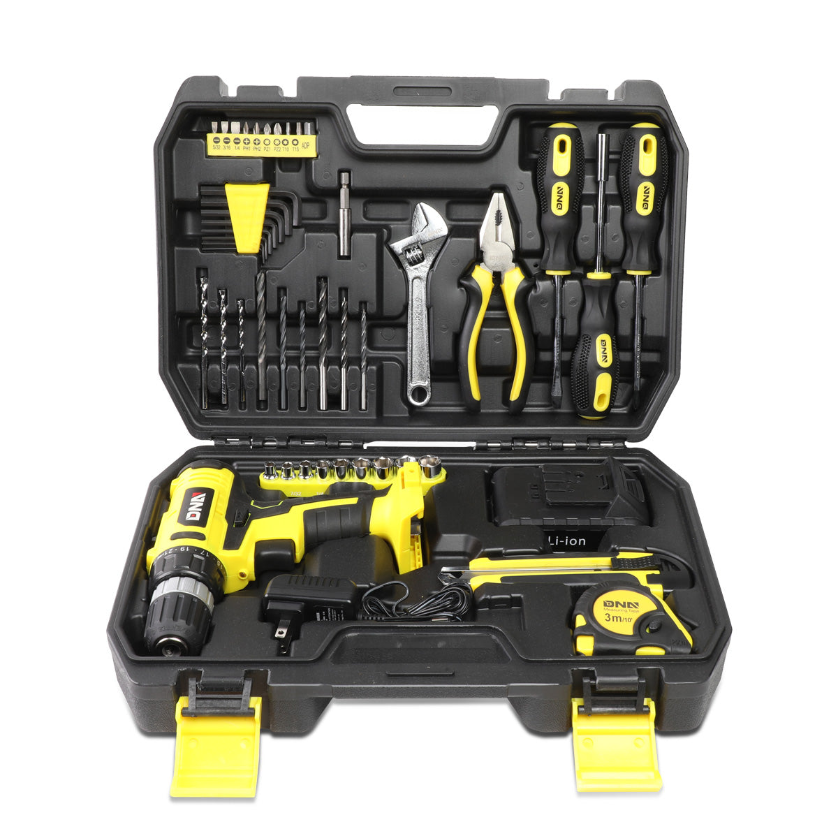 HERRAMIENTAS 46PCS - W/ CORDLESS DRILL - BLACK / YELLOW