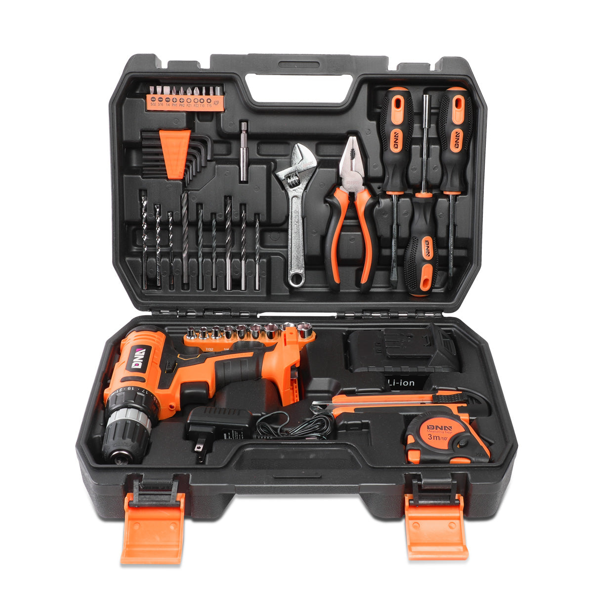 HERRAMIENTAS 46PCS - W/ CORDLESS DRILL - BLACK / ORANGE