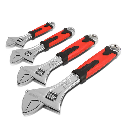 HERRAMIENTAS DNA LOGO - 4PC - 6" WRENCH, 8" WRENCH, 10" WRENCH, 12" WRENCH - 3/4", 1", 1-1/4", 1-1/2" JAW OPENING - CHROME VANADIUM STEEL - BLACK / RED RUBBER GRIP