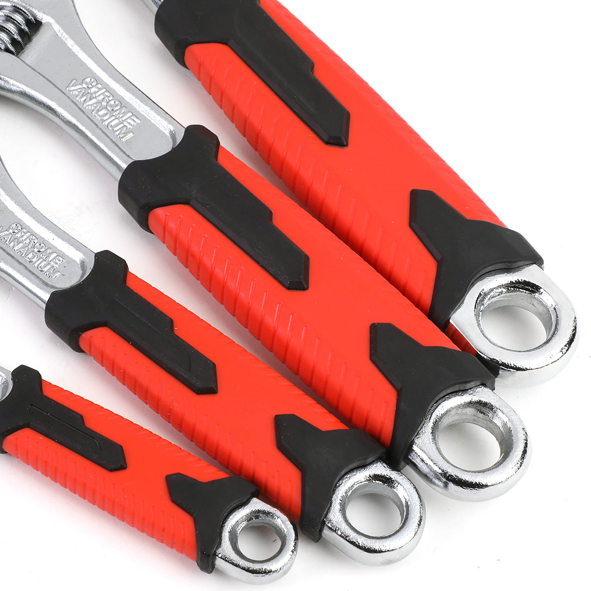 HERRAMIENTAS DNA LOGO - 4PC - 6" WRENCH, 8" WRENCH, 10" WRENCH, 12" WRENCH - 3/4", 1", 1-1/4", 1-1/2" JAW OPENING - CHROME VANADIUM STEEL - BLACK / RED RUBBER GRIP