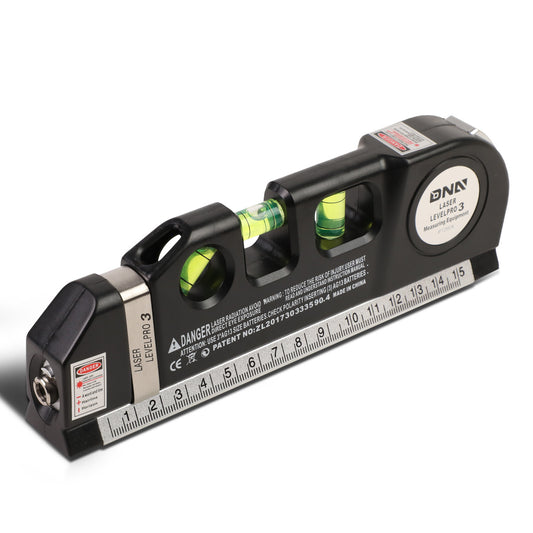 HERRAMIENTAS DNA LOGO - 3-MODE LASER LINE - 6" RULER - 8FT MEASURING TAPE - BLACK