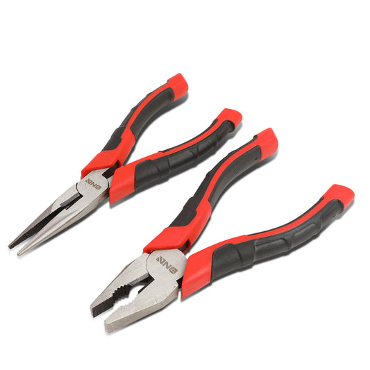 HERRAMIENTAS DNA LOGO - 2PC - 6-1/2" LINESMAN PLIER , 6-1/2" NEEDLE NOSE PLIER - 1/2" JAW OPENING - BLACK / RED RUBBER GRIP