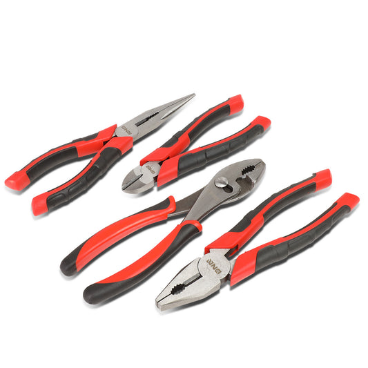 HERRAMIENTAS DNA LOGO - 4PC - 8" LINESMAN PLIER, 8" NEEDLE NOSE PLIER, 8" NEEDLE NOSE PLIER, 6-1/2" DIAGONAL CUTTER - 1/2" JAW OPENING - BLACK / RED RUBBER GRIP