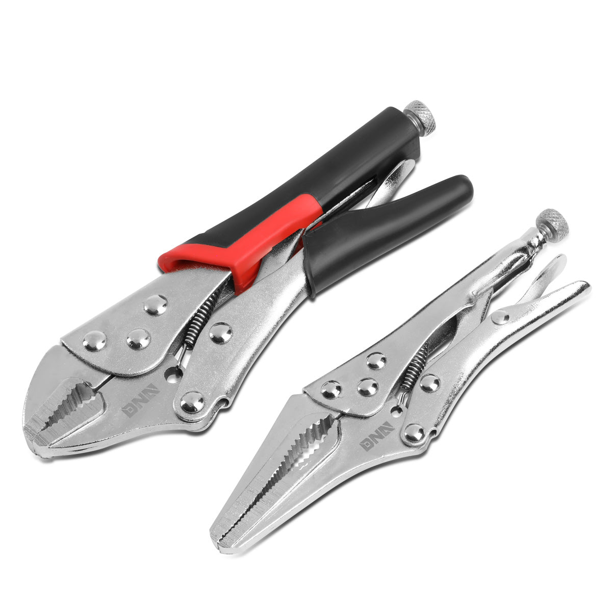 HERRAMIENTAS DNA LOGO - 2PC - 6" LONG NOSE LOCK JAW PLIER, 7" LOCK JAW PLIER - 1-1/2" LONG NOSE / 1-1/4" STRAIGHT JAW OPENING - BLACK / RED RUBBER GRIP