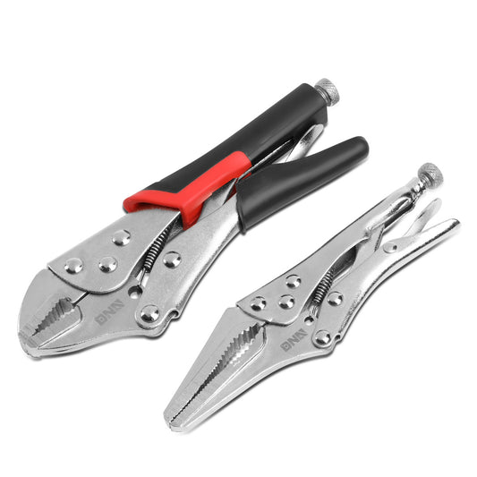 HERRAMIENTAS DNA LOGO - 2PC - 6" LONG NOSE LOCK JAW PLIER, 7" LOCK JAW PLIER - 1-1/2" LONG NOSE / 1-1/4" STRAIGHT JAW OPENING - BLACK / RED RUBBER GRIP