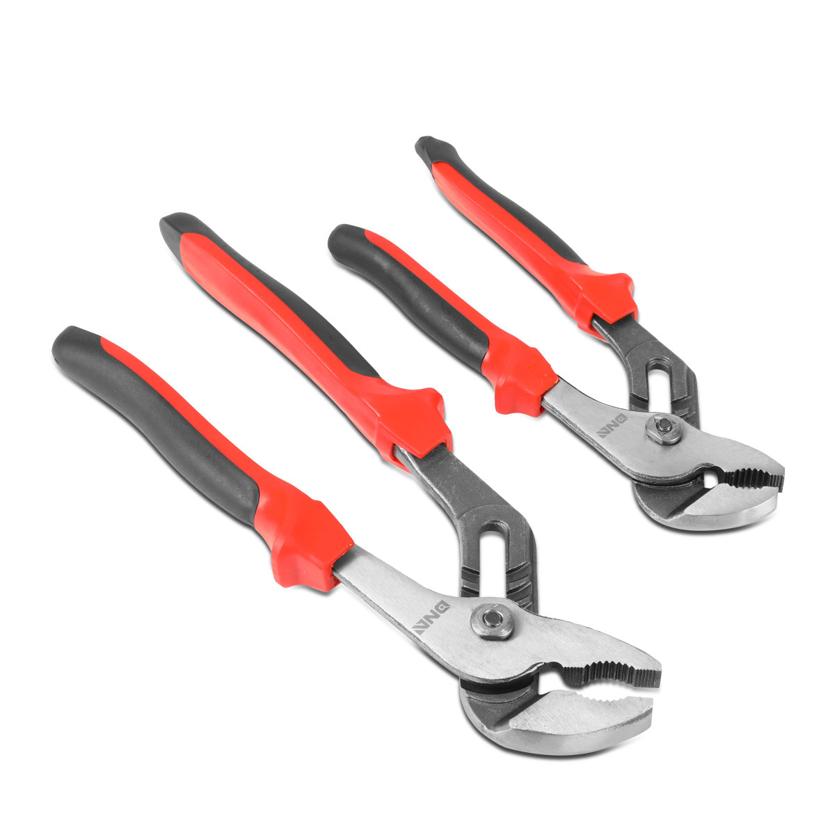 HERRAMIENTAS DNA LOGO - 2PC - 10" TONGUE-AND-GROOVE PLIER, 8" TONGUE-AND-GROOVE PLIER - 1-3/4" / 1" JAW OPENING - BLACK / RED RUBBER GRIP