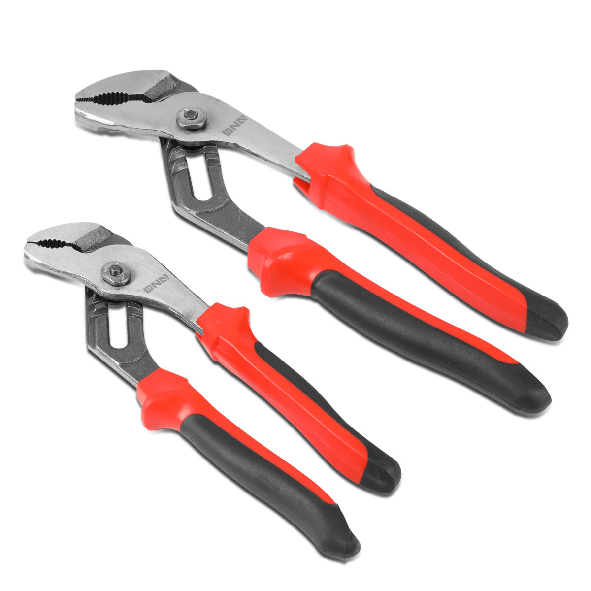 HERRAMIENTAS DNA LOGO - 2PC - 10" TONGUE-AND-GROOVE PLIER, 8" TONGUE-AND-GROOVE PLIER - 1-3/4" / 1" JAW OPENING - BLACK / RED RUBBER GRIP