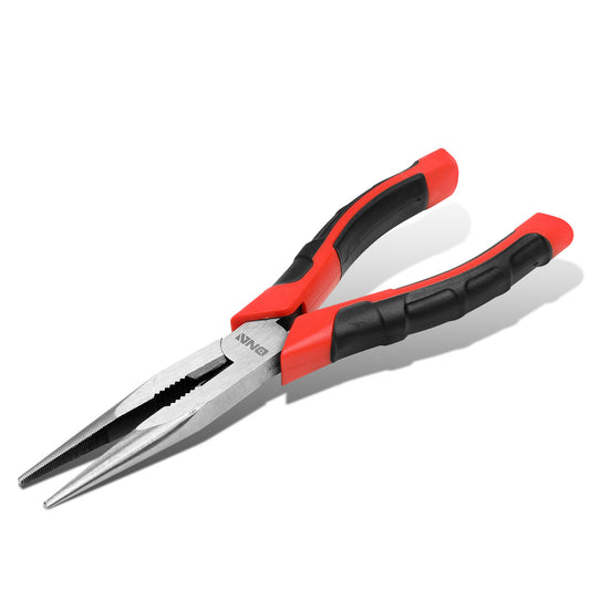 HERRAMIENTAS DNA LOGO - 1PC - 8" LONG NOSE PLIER - 2" JAW OPENING - BLACK / RED RUBBER GRIP