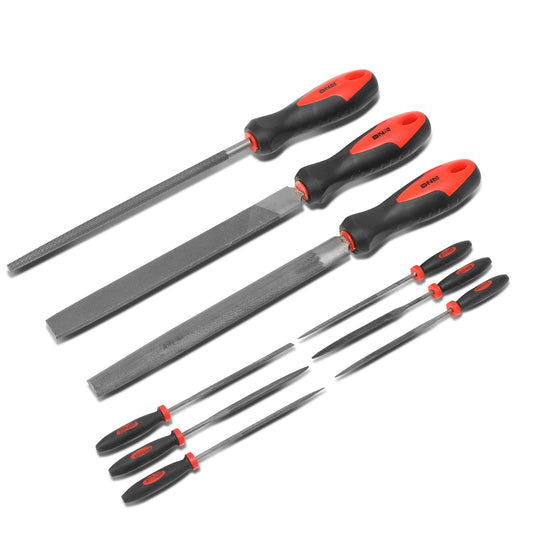 HERRAMIENTAS DNA LOGO - 9PCS - 12" LONG BASTARD FILES / 6" NEEDLE FILES - BLACK / RED