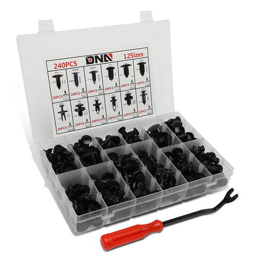 HERRAMIENTAS DNA LOGO - 240PCS - 12 SIZES - W/ CLIP REMOVAL TOOL - BLACK